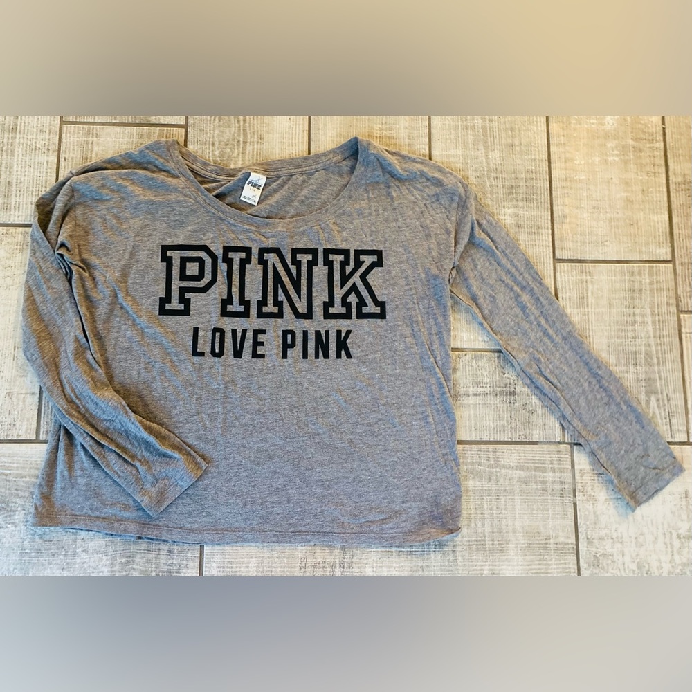 Victoria’s Secret PINK Logo Long Sleeve Crop Top Tee Shirt Sz. L Cropped